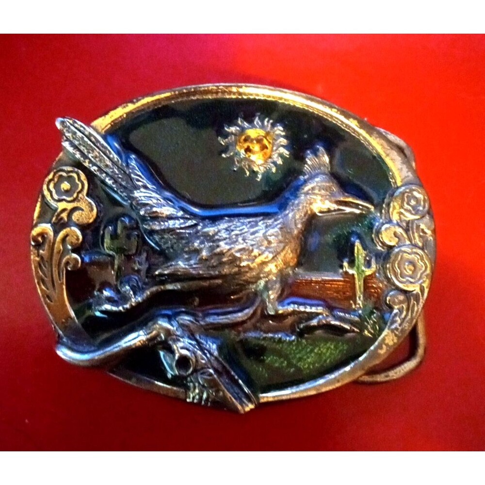 Rare Solid Brass Enamel Inlay 1981 Chapperall Road Runner Belt Buckle Nice USA